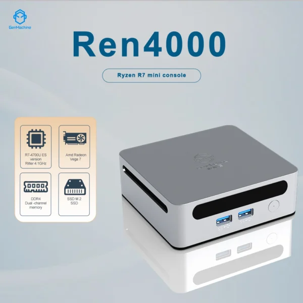 GenMachine 2025 Mini PC – AMD Ryzen 7 4700U, 64GB DDR4, Windows 10/11, WiFi 6, 4.1GHz, NUC Gaming PC