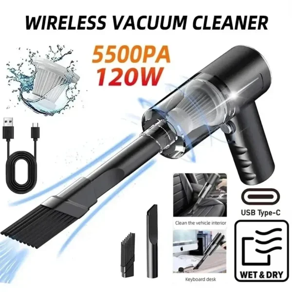 Portable Wireless Car Vacuum Cleaner - 120W High-Power Dual Use for Home & Car